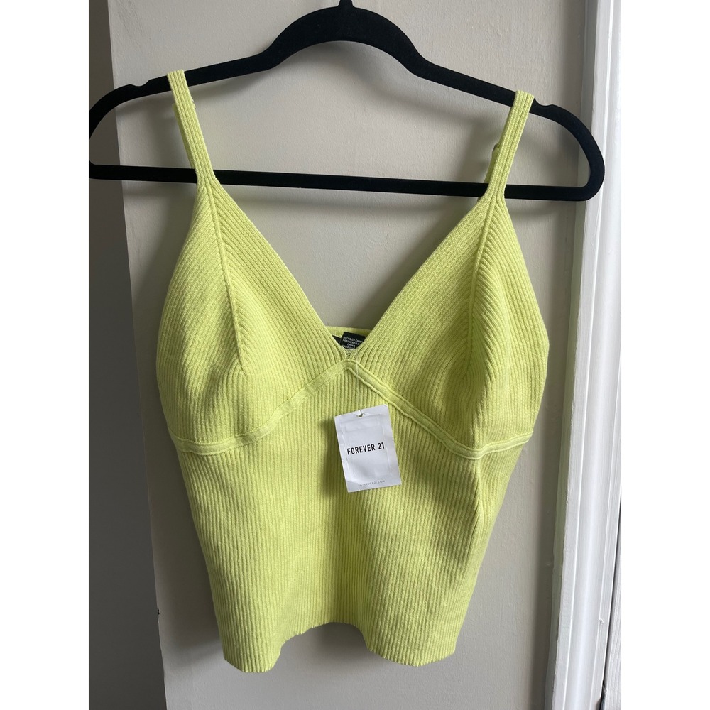 Forever 21 Plus Size Ribbed Knit Cropped Camisole Top Neon Yellow Size 2X